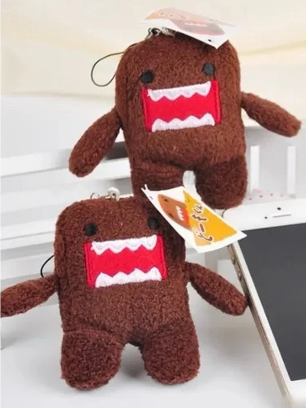 Plush Brown Character Keychain with Red & White Mouth Accent